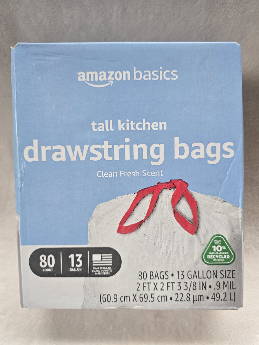 Amazon Basics Tall Kitchen Drawstring Bags - Red Drawstrings